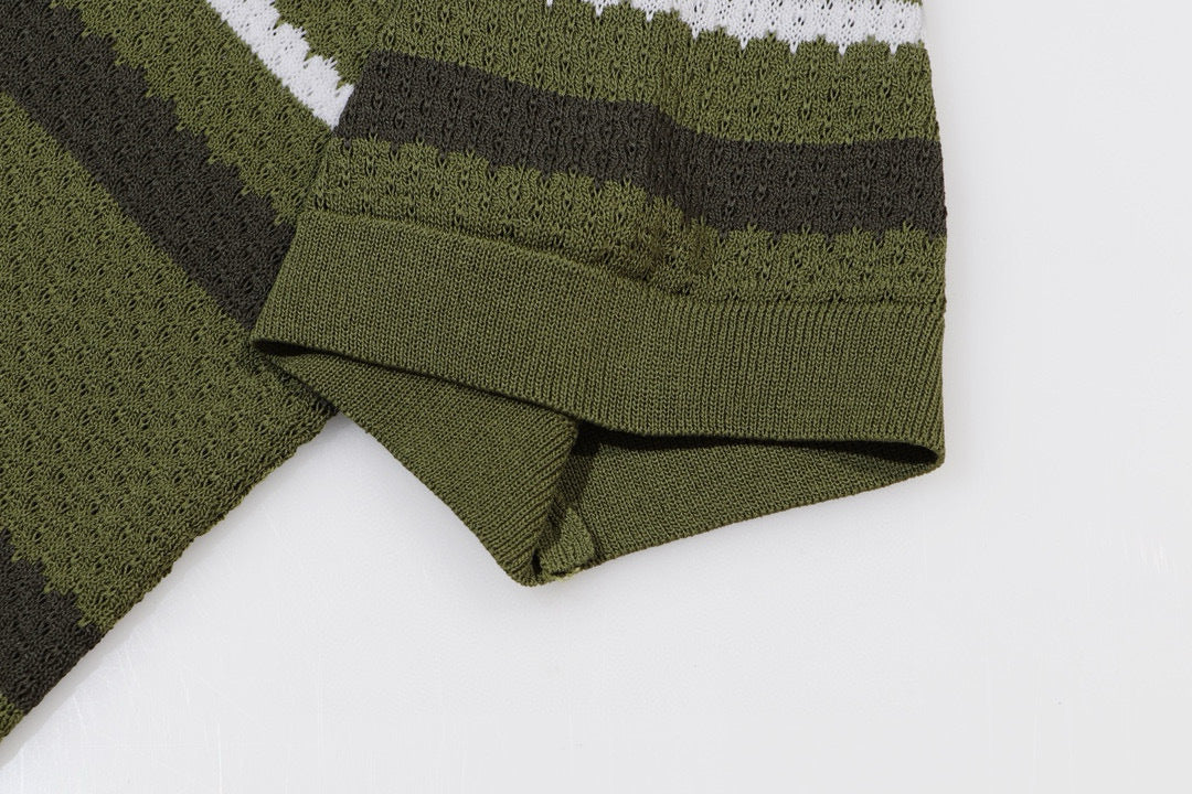 AMIRI Striped Pointelle-Knit Polo Shirt AMIRI
