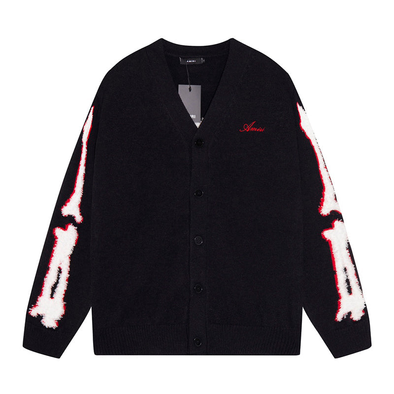 AMIRI Cotton V-Neck Bones Cardigan Sweater Black AMIRI