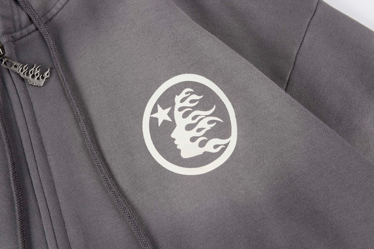 Hellstar HS Logo Zip Up Hoodie Grey