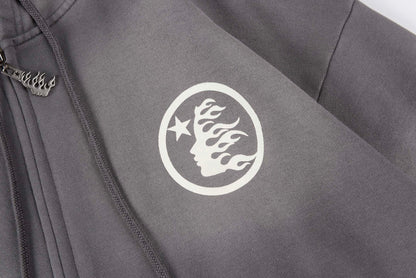 Hellstar HS Logo Zip Up Hoodie Grey