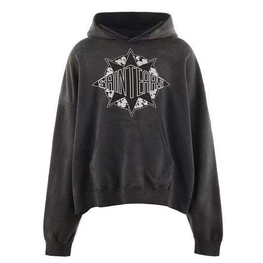 SAINT MICHAEL Denim Tears Logo-Print Distressed Cotton-Jersey Hoodie SAINT MICHAEL