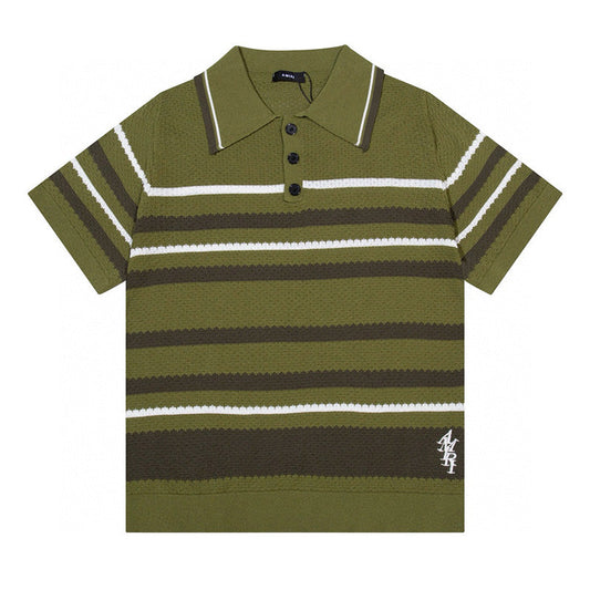 AMIRI Striped Pointelle-Knit Polo Shirt AMIRI