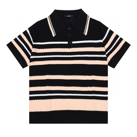 AMIRI Striped Pointelle-Knit Polo Shirt AMIRI