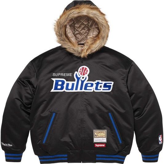 Supreme M & N Teams Hooded Satin Varsity Jacket