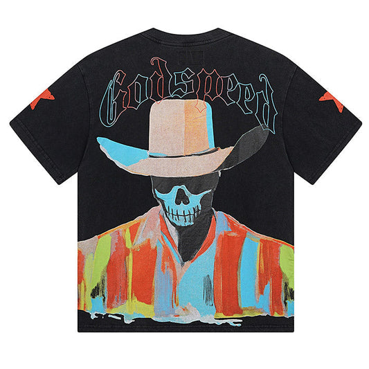GODSPEED Skeleton Man White Cowboy Hat T-shirt Godspeed