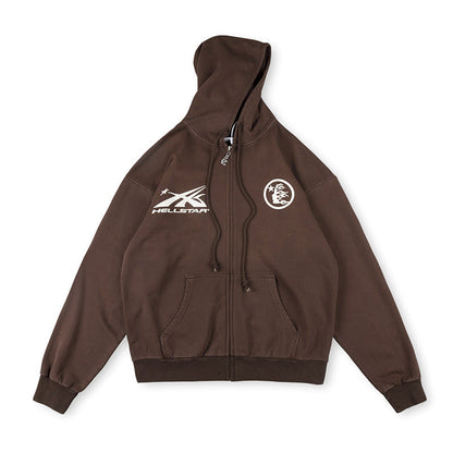 Hellstar HS Logo Zip Up Hoodie Grey