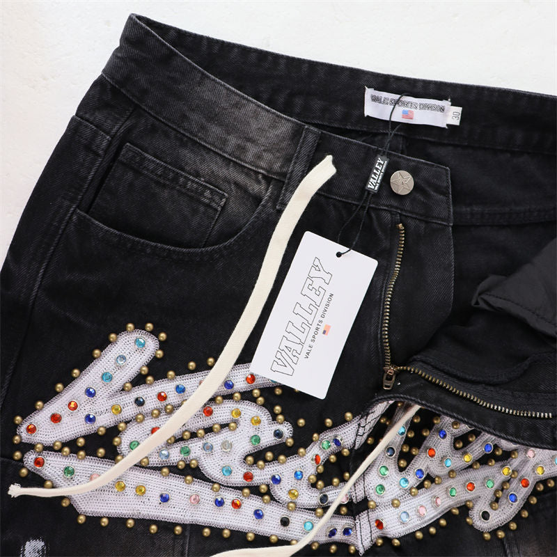VALLEY Embroidered Rhinestone Jeans #8253
